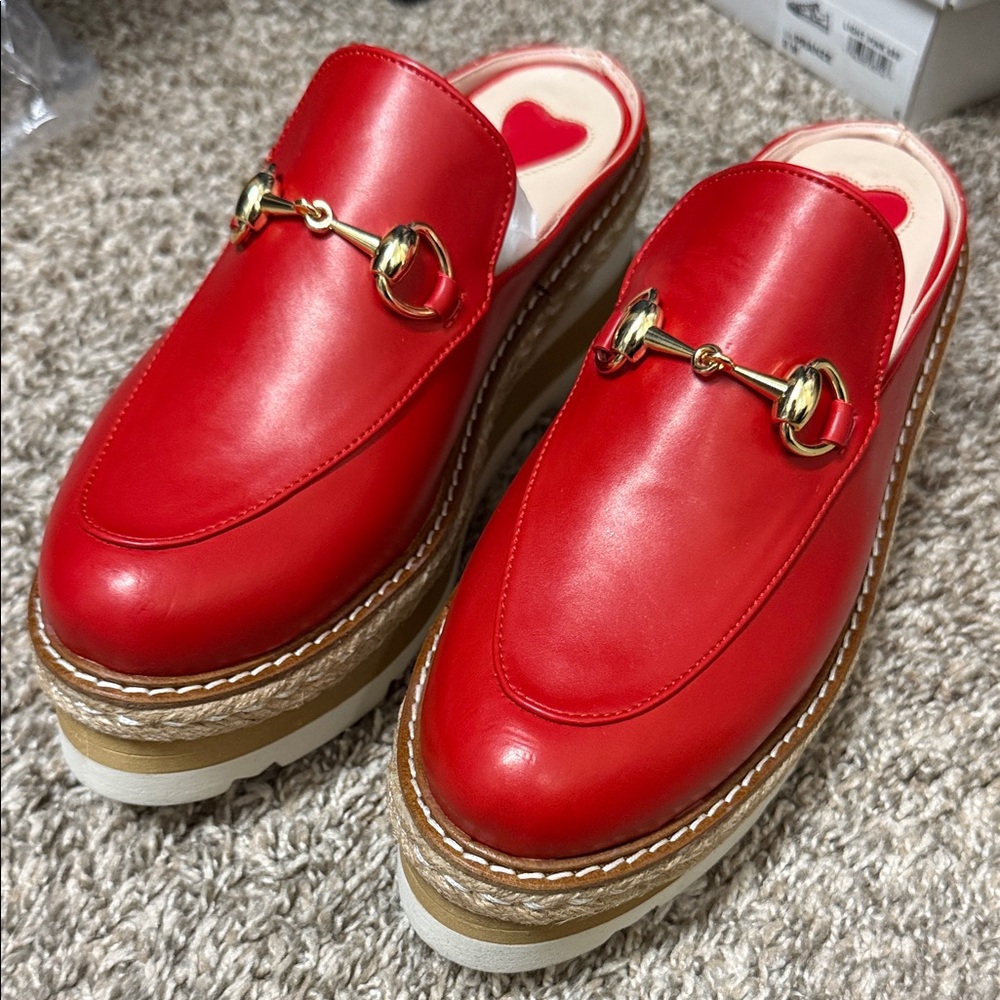 INC International Concepts Red Mules with Gold Accents